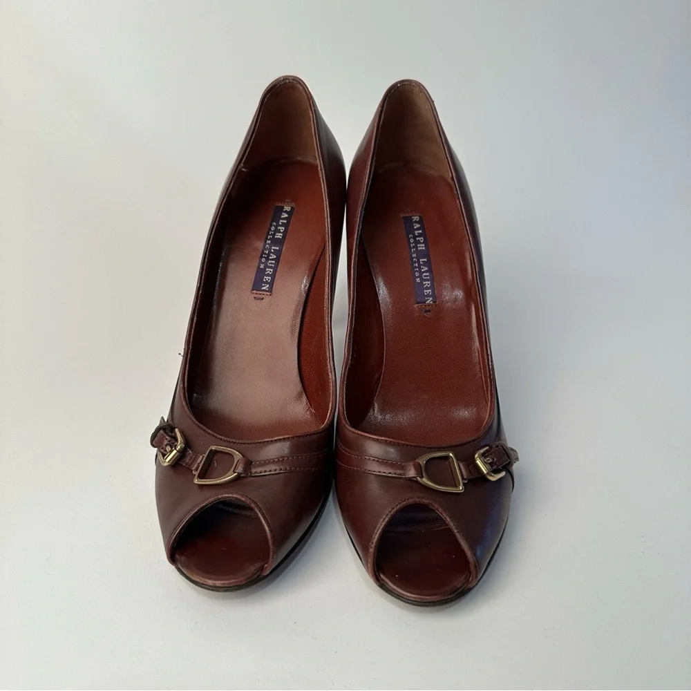 Ralph Lauren Purple Label Brown Peep Toe Heels - Picture 4 of 8